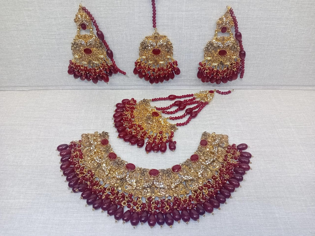 The Velvet Maroon Bridal Choker Set